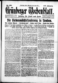 Grünberger Wochenblatt: Zeitung für Stadt und Land, No. 169. (22. Juli 1931)