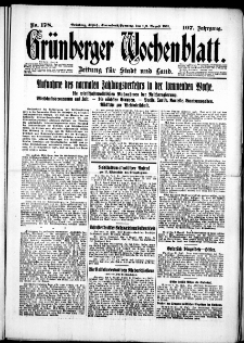 Grünberger Wochenblatt: Zeitung für Stadt und Land, No. 178. (1./2. August 1931)