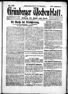 Grünberger Wochenblatt: Zeitung für Stadt und Land, No. 179. (3. August 1931)