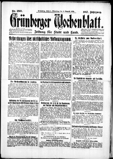 Grünberger Wochenblatt: Zeitung für Stadt und Land, No. 180. (4. August 1931)