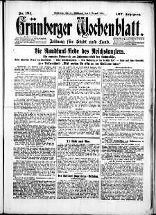 Grünberger Wochenblatt: Zeitung für Stadt und Land, No. 181. (5. August 1931)