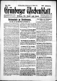 Grünberger Wochenblatt: Zeitung für Stadt und Land, No. 182. (6. August 1931)