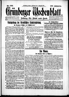 Grünberger Wochenblatt: Zeitung für Stadt und Land, No. 183. (7. August 1931)