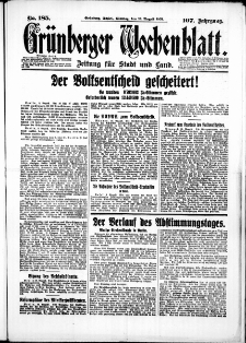 Grünberger Wochenblatt: Zeitung für Stadt und Land, No. 185. (10. August 1931)