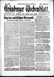 Grünberger Wochenblatt: Zeitung für Stadt und Land, No. 186. (11. Augusti 1931)