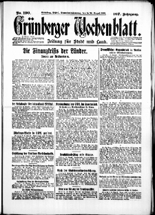 Grünberger Wochenblatt: Zeitung für Stadt und Land, No. 190. (15./16. August 1931)