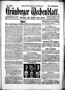 Grünberger Wochenblatt: Zeitung für Stadt und Land, No. 192. (18. August 1931)