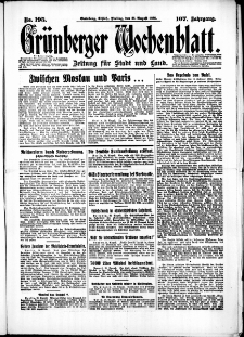 Grünberger Wochenblatt: Zeitung für Stadt und Land, No. 195. (21. August 1931)