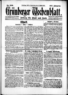 Grünberger Wochenblatt: Zeitung für Stadt und Land, No. 200. (27. August 1931)