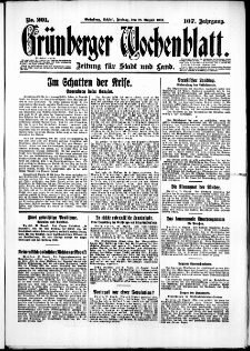 Grünberger Wochenblatt: Zeitung für Stadt und Land, No. 201. (28. August 1931)