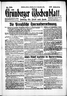 Grünberger Wochenblatt: Zeitung für Stadt und Land, No. 216. (15. September 1931)