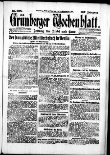 Grünberger Wochenblatt: Zeitung für Stadt und Land, No. 228. (29. September 1931)