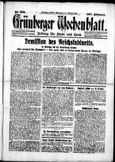 Grünberger Wochenblatt: Zeitung für Stadt und Land, No. 235. (7. Oktober 1931)