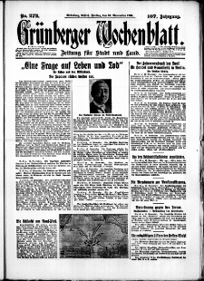 Grünberger Wochenblatt: Zeitung für Stadt und Land, No. 272. (20. November 1931)
