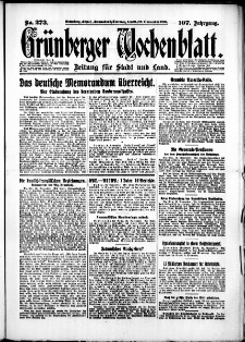 Grünberger Wochenblatt: Zeitung für Stadt und Land, No. 273. (21./22. November 1931)