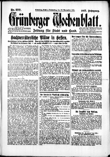 Grünberger Wochenblatt: Zeitung für Stadt und Land, No. 277. (26. November 1931)