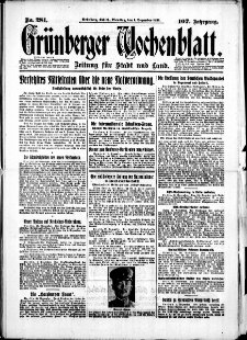 Grünberger Wochenblatt: Zeitung für Stadt und Land, No. 281. (1. Dezember 1931)