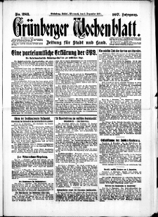 Grünberger Wochenblatt: Zeitung für Stadt und Land, No. 282. (2. Dezember 1931)