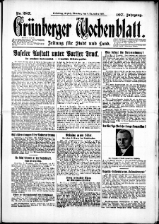 Grünberger Wochenblatt: Zeitung für Stadt und Land, No. 287. (8. Dezember 1931)