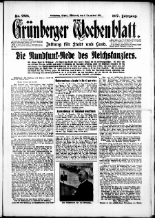 Grünberger Wochenblatt: Zeitung für Stadt und Land, No. 288. (9. Dezember 1931)