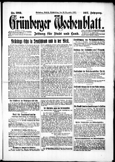 Grünberger Wochenblatt: Zeitung für Stadt und Land, No. 289. (10. Dezember 1931)