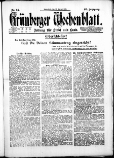 Grünberger Wochenblatt: Zeitung für Stadt und Land, No. 24. ( 29. Januar 1921 )