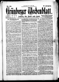 Grünberger Wochenblatt: Zeitung für Stadt und Land, No. 140. (18. Juni 1921)