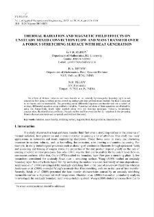 Thermal radiation and magnetic field effects on unsteady mixed convection flow and mass transfer over a porous stretching surface with heat generation