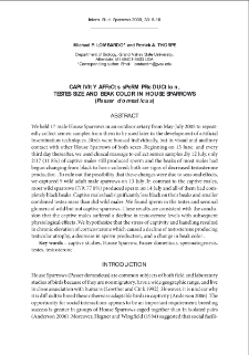 Captivity affects sperm production, testes size and beak color in House Sparrows ("Passer domesticus")