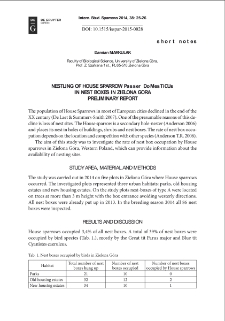 Nestling of house sparrow "Passer domes ticus" in nest boxes in Zielona Góra. Preliminary report