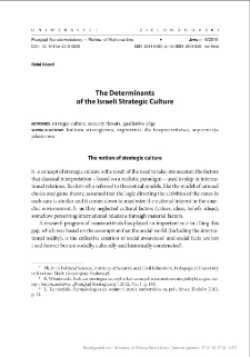 The Determinants of the Israeli Strategic Culture = Determinanty izraelskiej kultury strategicznej