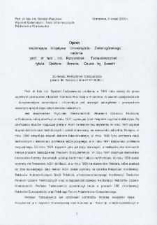 Opinia wspierająca inicjatywę Uniwersytetu Zielonogórskiego nadania prof. dr. hab. inż. Ryszardowi Tadeusiewiczowi tytułu Doktora Honoris Causa tej Uczelni