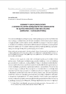 Formuły grzecznościowe z semantycznym komponentem sakralnym w języku mieszkańc&oacute;w wsi Zelena (Ukraina - huculszczyzna) = Terms of politeness with a?Semantic Sacral Component in the Language of the Inhabitants of Zelena Village (Ukraine - hutsulshchyna)