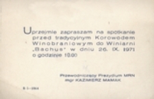 [Zaproszenie na spotkanie przed tradycyjnym Korowodem Winibraniowym 26 IX 1971 r.]