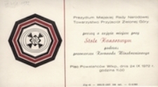 [Zaproszenie na miejsce przy Stole Honorowym podczas przemarszu Korowodu Winobraniowego 24 IX 1972 r.]