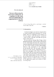 Factors influencing the level of job satisfaction of employees as the main internal stakeholders of organizations in the 21st century
