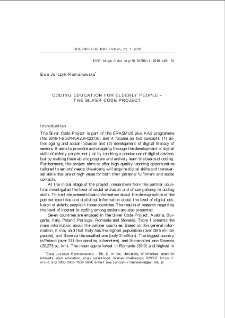 Coding education for elderly people - the silver code project = Nauka kodowania osób starych - projekt silver code