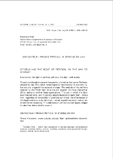 Obywatele i prawo petycji. W stronę zmian? = Citizens and the right of petition. On the way to change?