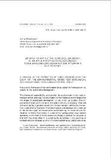 Zmiana priorytet&oacute;w domowej ekonomii w świetle kryzysu ekologicznego. Nowe ekologiczno-edukacyjne wyzwania dla rodziny = A change in the priorities of home economics in the light of the environmental crisis. New ecological and educational challenges for the family