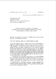 Samopoczucie w szkole uczniów ze specjalnymi potrzebami edukacyjnymi w młodszym wieku szkolnym = School wellbeing of early school-age pupils with special educational needs