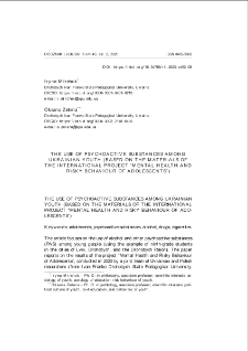 The use of psychoactive substances among Ukrainian youth (based on the materials of the international project "Mental Health and Risky Behaviour of Adolescents") = Stosowanie substancji psychoaktywnych przez ukraińską młodzież (na podstawie materiałów międzynarodowego projektu "Zdrowie psychiczne i ryzykowne zachowania młodzieży")