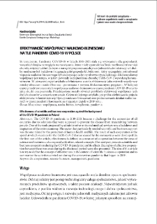 Efektywność wsp&oacute;łpracy naukowo-biznesowej na tle pandemii COVID-19 w Polsce = Effectiveness of scientific and business cooperation against the background of the COVID-19 pandemic in Poland