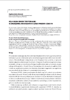 Rola Wojsk Obrony Terytorialnejw zarządzaniu kryzysowym w czasie pandemii COVID-19 = The role of the Territorial Defense Forcesin crisis management during the COVID-19 pandemic