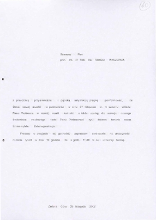 List Rektora Uniwersytetu Zielonogórskiego do prof. Tadeusza Kaczorka zawiadamiający o nadaniu Mu przez Senat Uniwersytetu Zielonogórskiego tytułu doktora honoris causa