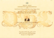 Afisz promujący uroczystość nadania tutułu doktora honoris causa profesorowi Tadeuszowi Kaczorkowi z Politechniki Warszawskiej