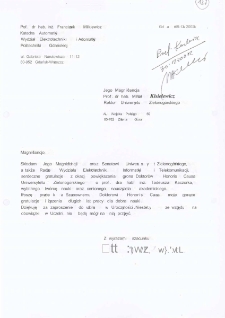 List gratulacyjny prof. Franciszka Milkiewicza do prof. Michała Kisielewicza