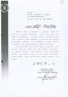 List gratulacyjny płk. dr. hab. Grzegorza R&oacute;żańskiego do prof. J&oacute;zefa Korbicza