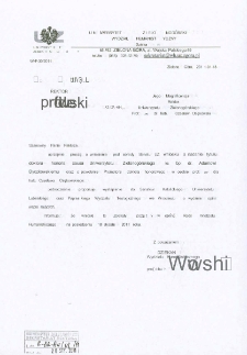 Pismo Dziekana Wydziału Humanistycznego o wniesienie pod obrady Senatu UZ wniosku o nadanie tytułu doktora honoris causa Uniwersytetu Zielonogórskiego ks. bp. dr. Adamowi Dyczkowskiemu oraz o powołanie Promotora doktora honorowego w osobie prof. zw. dra hab. Czesława Osękowskiego