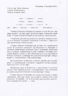 Opinia o działalności naukowej Profesora Dietharda Pallaschke w związku z wnioskiem o nadanie Mu tytułu doktora honorowego Uniwersytetu Zielonogórskiego