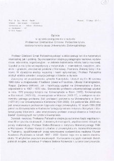 Opinia w sprawie postępowania o nadanie Profesorowi Diethardowi Ernstowi Pallaschke tytułu doktora honoris causa Uniwersytetu Zielonogórskiego